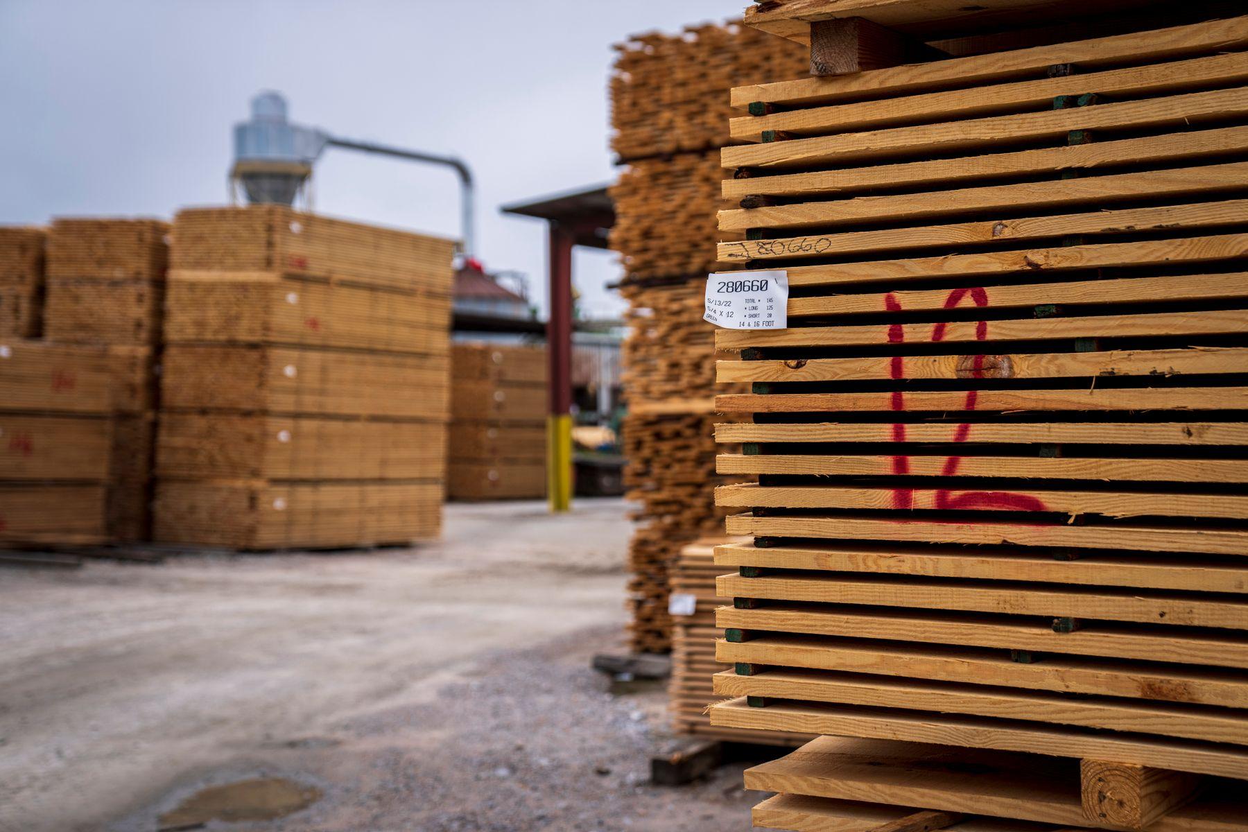 Stacks of lumber ready in a working yard